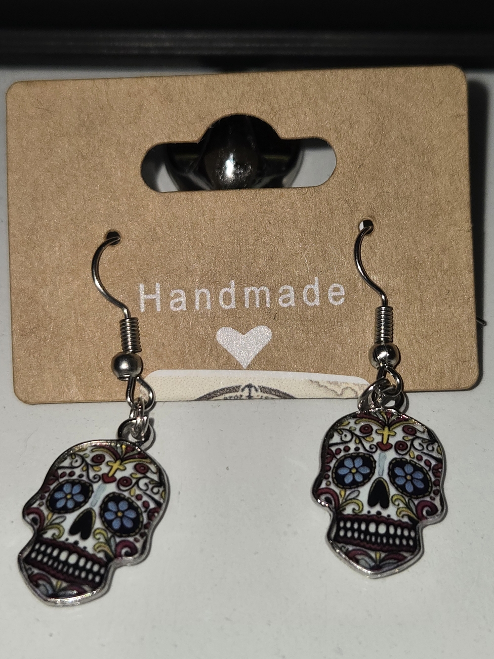 Handmade Sugar Skull Dangle Earrings in Multicolor